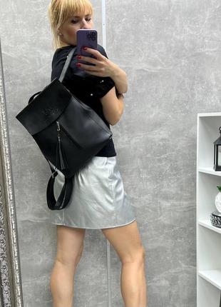 Женский шикарный и качественный рюкзак сумка для девушек из эко кожи черный с красным8 фото