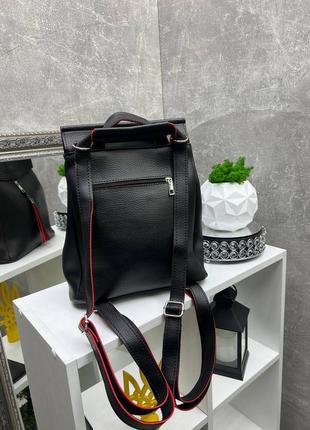 Женский шикарный и качественный рюкзак сумка для девушек из эко кожи черный с красным2 фото