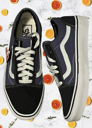 Кеди vans венс old skool navy dark blue white сині білі унісекс