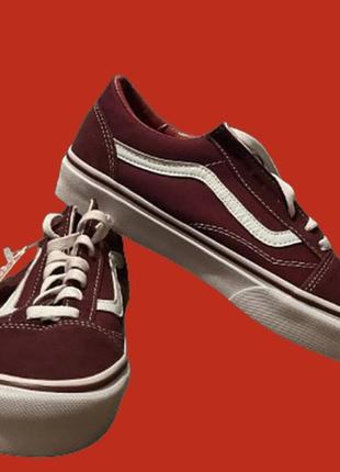 Кеди vans old skool bordo white ванс вишневі унисес2 фото