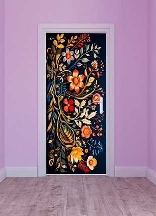 Вінілова кольорова декоративна наклейка на двері "квіти. українські квіти. український малюнок"