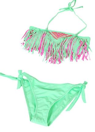 Купальник девочке раздельный салатово-розовый3 фото