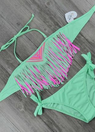Купальник девочке раздельный салатово-розовый