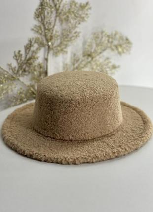 Шляпа канотье с полями 6 см букле boucle бежевая1 фото