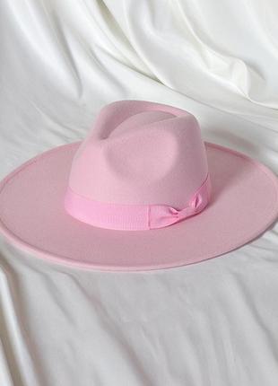 Шляпа федора унисекс с широкими полями 9,5 см ribbon розовая1 фото