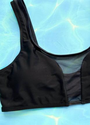 Женский раздельный купальник с завышенными плавками и топом с сеткой effect черный5 фото