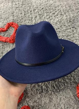 Шляпа федора унисекс с устойчивыми полями classic темно синяя3 фото