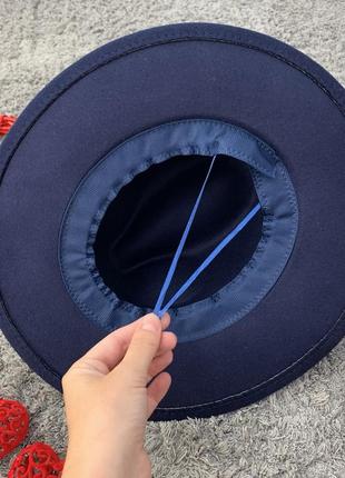 Шляпа федора унисекс с устойчивыми полями classic темно синяя5 фото