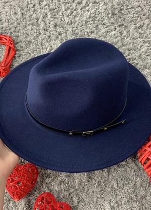 Шляпа федора унисекс с устойчивыми полями classic темно синяя2 фото