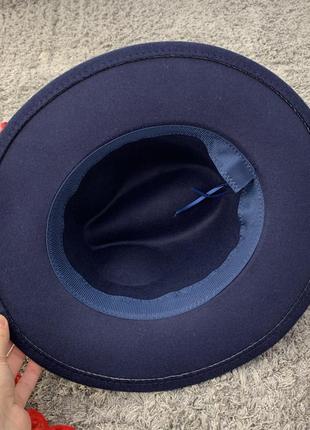 Шляпа федора унисекс с устойчивыми полями classic темно синяя4 фото