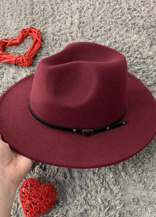 Шляпа федора унисекс с устойчивыми полями classic бордовая (марсала)2 фото