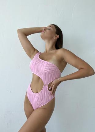 Женский купальник монокини фактурный на одно плечо с пластинкой textured розовый3 фото