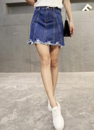 Женская короткая джинсовая юбка рваная cool baby синяя размер м2 фото