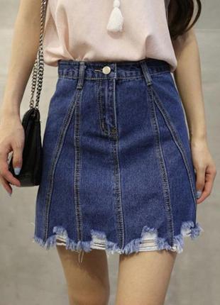 Женская короткая джинсовая юбка рваная cool baby синяя размер м