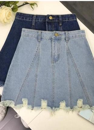 Женская короткая джинсовая юбка рваная cool baby синяя размер м6 фото