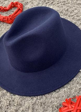 Шляпа федора унисекс с устойчивыми полями original темно синяя4 фото