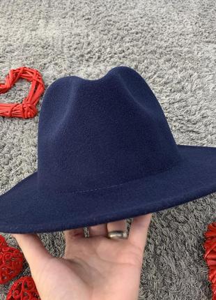 Шляпа федора унисекс с устойчивыми полями original темно синяя6 фото