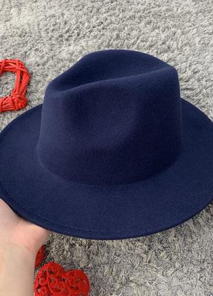 Шляпа федора унисекс с устойчивыми полями original темно синяя5 фото