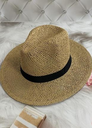 Жіночий літній капелюх федора тканий mizo bang кава з молоком1 фото