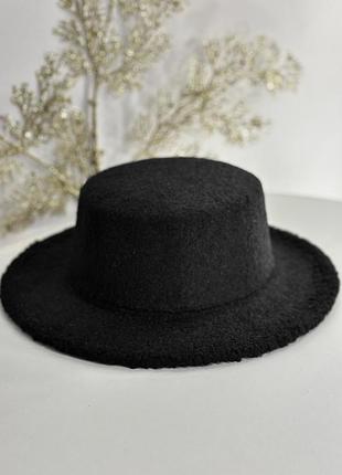 Шляпа канотье с полями 6 см букле boucle черная
