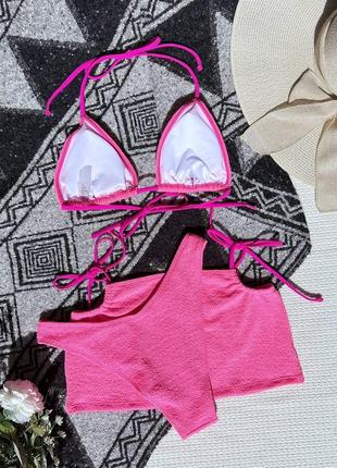 Женский раздельный купальник 3 в 1 из ткани жатка с мини юбкой choice розовый10 фото