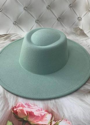 Шляпа канотье унисекс с круглой тульей и широкими полями 9,5 см мятная