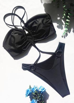 Женский раздельный купальник с соединенными лифом и плавками mokingtop черный5 фото