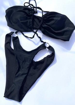 Женский раздельный купальник с соединенными лифом и плавками mokingtop черный4 фото