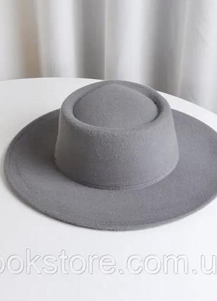 Шляпа канотье унисекс с круглой тульей и широкими полями 8 см серая