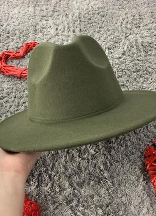 Шляпа федора унисекс с устойчивыми полями original зеленая (хаки)5 фото