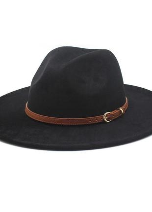 Шляпа федора унисекс с широкими полями 8 см замшевая suede черная