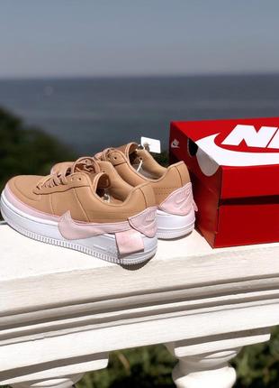 Nike air force jester beige/pink 🆕 женские кроссовки найк аир форс 🆕 бежевые с розовым10 фото