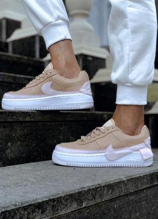 Nike air force jester beige/pink 🆕 жіночі кросівки найк аір форс 🆕 бежеві з рожевим