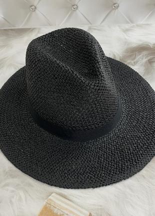 Женская летняя шляпа федора тканая mizo bang черная5 фото