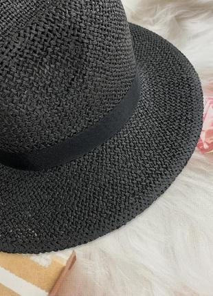Женская летняя шляпа федора тканая mizo bang черная6 фото