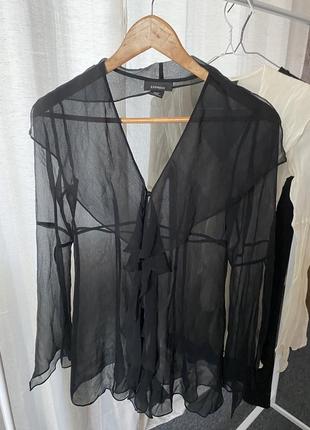 Вінтажна прозора шовкова блуза накидка з рюшами в стилі нульових y2k 100% шовк