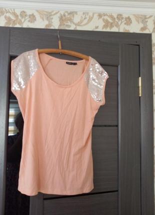 Шикарная футболка персикового цвета с паетками 14/16 р esmara2 фото