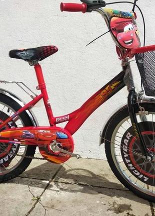 Велосипед детский двухколесный 18 дюймов mustang тачки красные2 фото