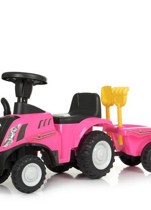 Детская каталка-толокар трактор с прицепом bambi racer 658t-8, розовая1 фото