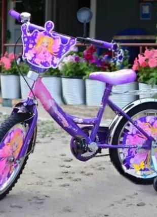 Велосипед детский двухколесный 18 дюймов mustang принцесса фиолетовый