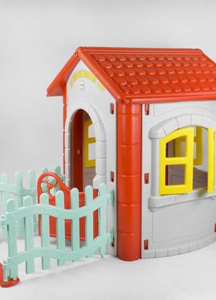 Дитячий ігровий будиночок із парканчиком pilsan magic house 06-194 сірий з червоним1 фото