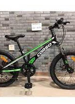 Детский спортивный велосипед 20’’ corso «speedline» магниевая рама, shimano revoshift 74290 черно-зеленый4 фото