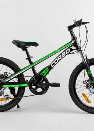 Детский спортивный велосипед 20’’ corso «speedline» магниевая рама, shimano revoshift 74290 черно-зеленый2 фото