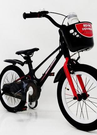 Детский двухколесный облегченный магниевый велосипед с корзиной на 16 дюймов shadow royal voyage черно-красный1 фото