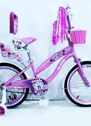 Дитячий двоколісний велосипед для дівчинки 18 дюймів із сидінням для ляльки та кошиком flower- rueda 1803b1 фото