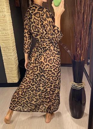 Женская летняя пляжная туника шифоновая леопардовая leopard printed накидка халат кимоно5 фото