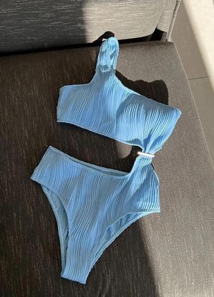 Женский купальник монокини фактурный на одно плечо с пластинкой textured голубой8 фото