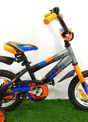 Дитячий двоколісний велосипед 12 дюймів azimut stitch а жовтогарячий2 фото