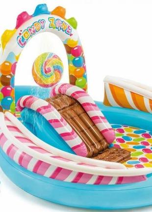 Надувний дитячий ігровий центр-басейн із гіркою intex територія солодощів 571491 фото