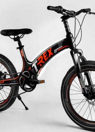 Дитячий спортивний велосипед 20 дюймів corso «t-rex» магнієва рама, 70432 чорно-червоний1 фото